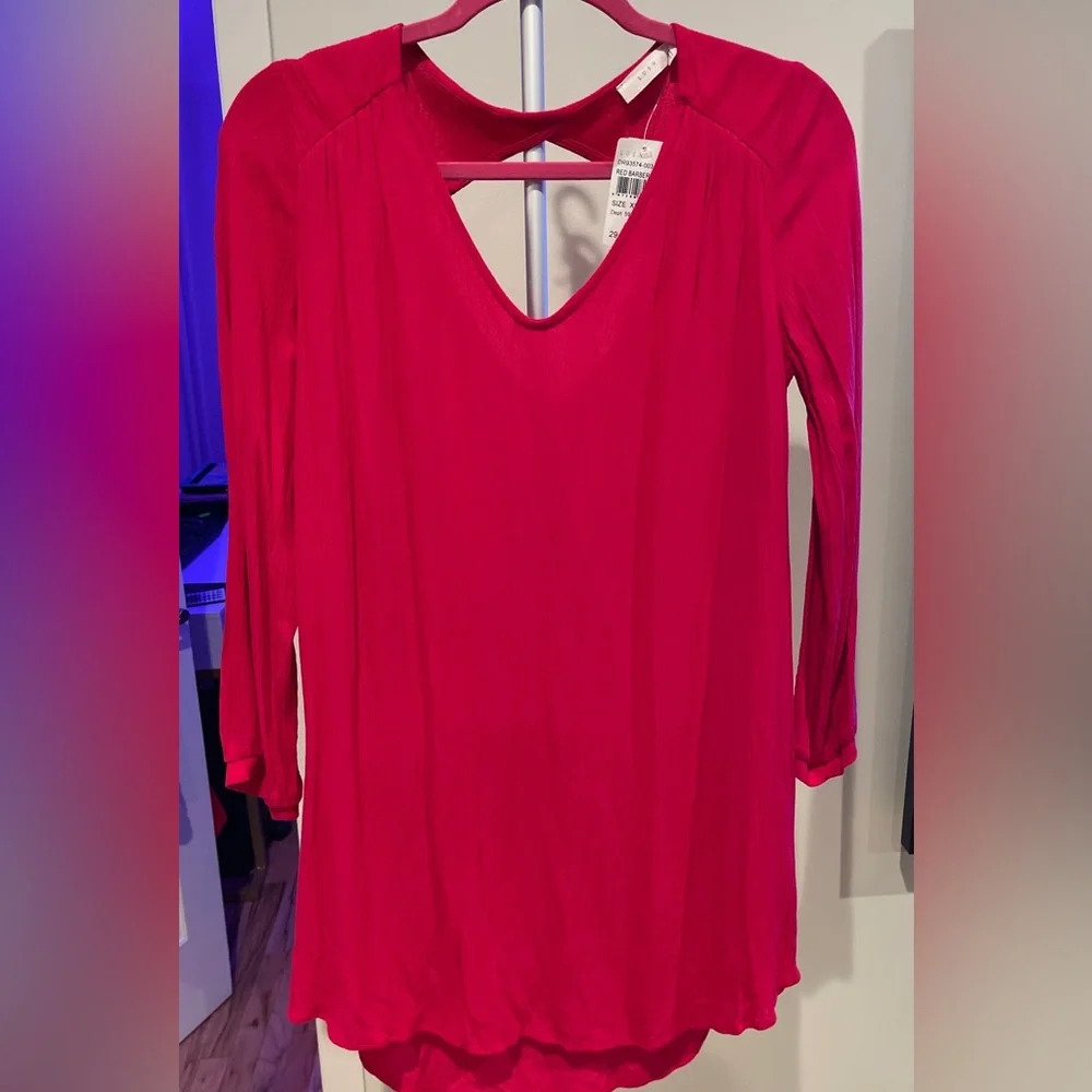 NWT Lush Red Barberry Back Cut Out Long SleeveTunic Dress Size XS